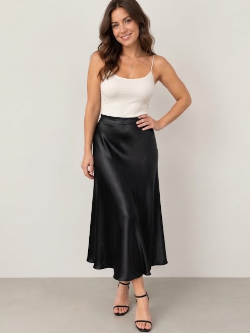 100% Silk Midi Skirt Black Size 10 Lauren Ralph Lauren Slip Skirt
CC